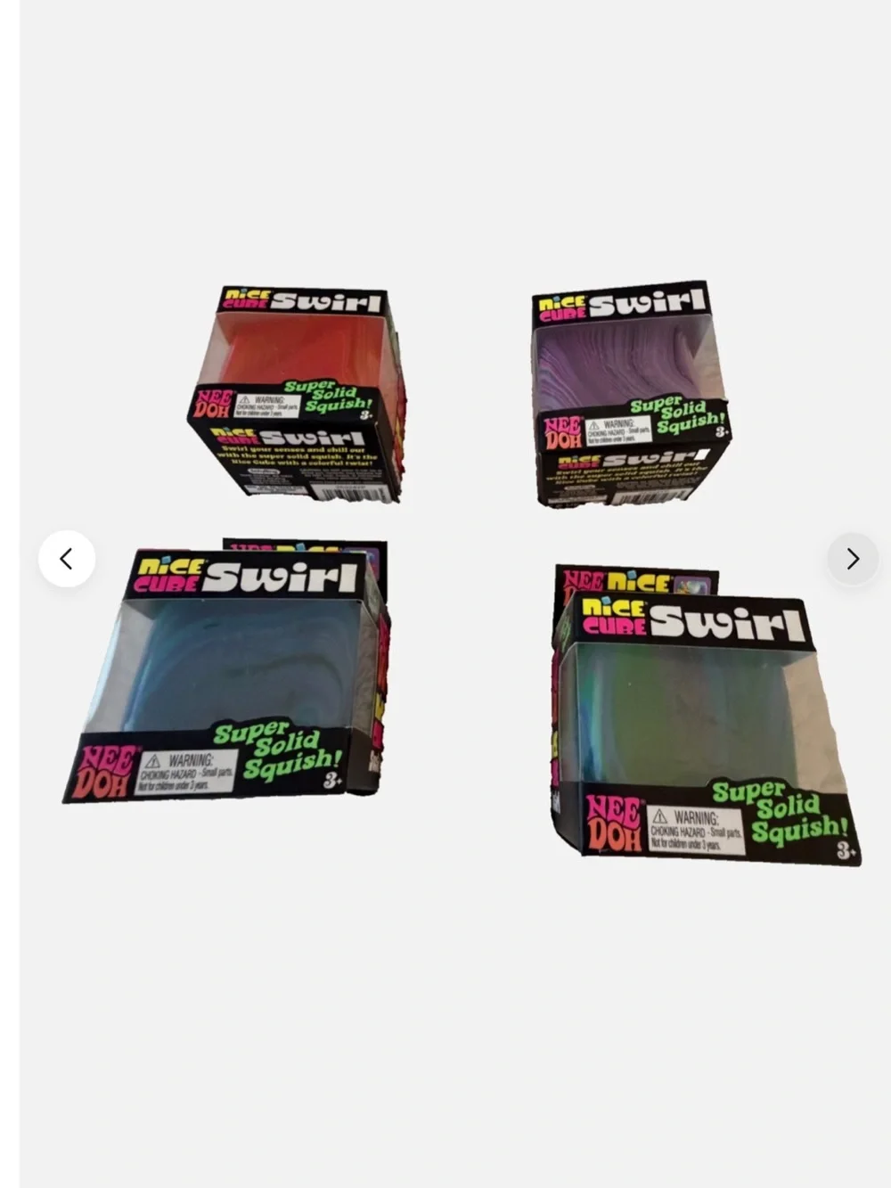 NeeDoh Nice Cube Swirl Stress Toy Purple Pink Blue Black White Clear New in Box